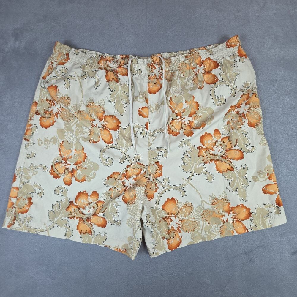 Breakwater Swim Trunks Mens XXL Floral Orange Beige Board Shorts Lined Beach